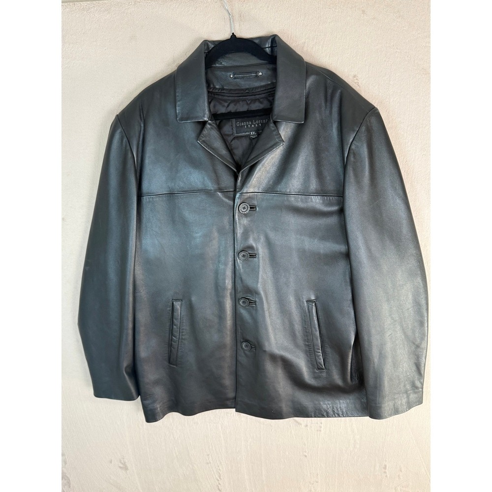 Gianna Lorenzi Italy Leather Jacket Mens XXL Black Lambskin Coat Zip-Out Lining - Picture 15 of 15